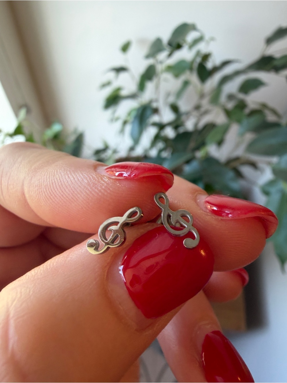 Sterling Silver Treble Clef Stud Earrings - Silver